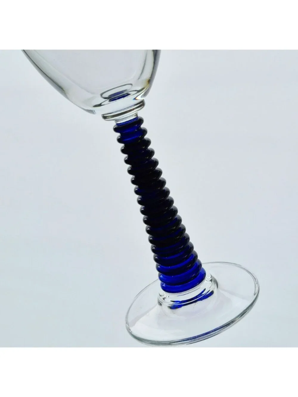 Cobalt Blue & Clear Goblet Set of 2, Textured Blue Stem Clear Bowl, Discontinued